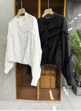 美美美！设计师款！蕾丝边小立领天丝衬衫短上衣女    W257565~ME