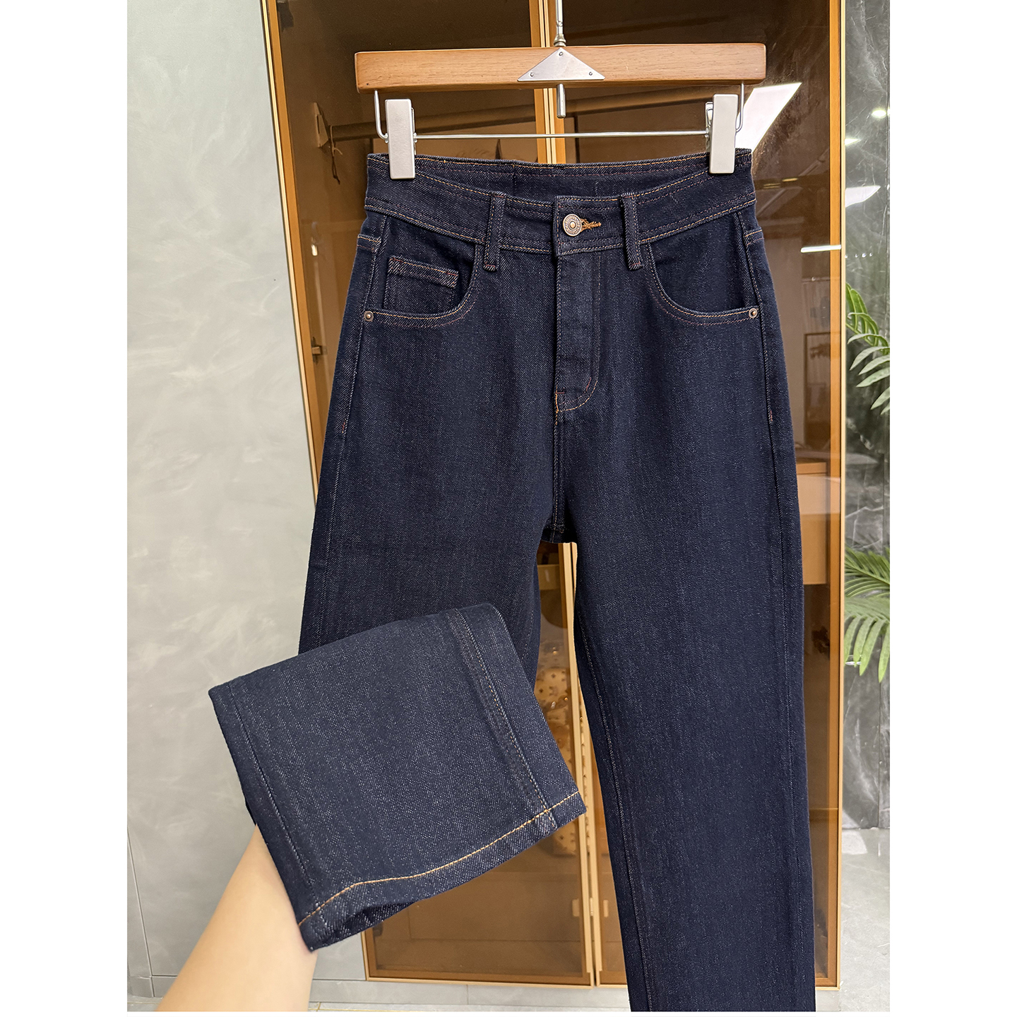 N货!微弹中高腰窄版直筒牛仔裤