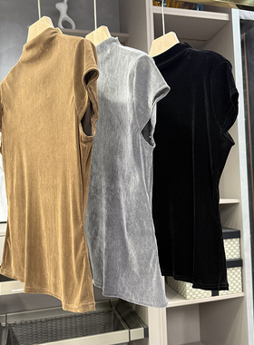 美jue了！修身显瘦！透气植绒小立领短袖上衣女  25486~ZY