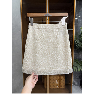 DK775 含真丝刺绣钉珠A字半身短裙女 自带美颜滤镜 N货