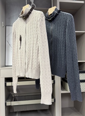 复古与高ji并存！麻花针织羊毛立领拉链针织短外套女   M02329~ZY