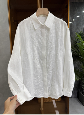 让人爱不释手的变美单品！蕾丝花边亚麻衬衫上衣女   730066~JS