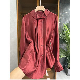 谁穿谁美 26858 宽松真丝荷叶领长袖 上衣女 衬衫 设计师款