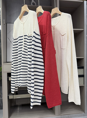 清仓不予退换！！宽松和纸条纹针织衫亨利领长袖上衣女D1945~ZY