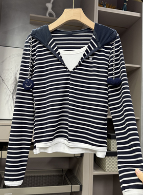 清仓不予退换！想脱！显瘦假两件连帽条纹上衣女M02356~ZY