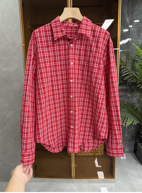 jue了！大工厂P牌料！宽松复古格子棉衬衫上衣女    DC2179~ME