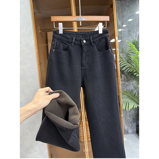 大厂出！冬季瘦腿神器！通勤加厚绒牛仔直筒裤女    M611067~JS