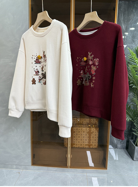 自留推荐！大厂品质！宽松圣诞节羊毛圆领加绒卫衣女  M02436~ME