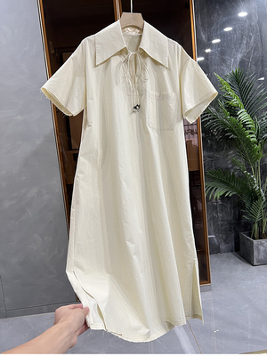 代厂单！宽松激光开叉短袖连衣裙