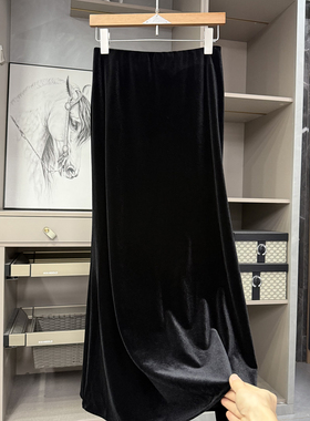 尖货尖货！美得毫不费力！高腰丝绒A字半身裙女     HK612~ZY
