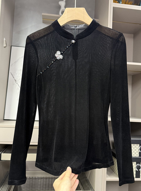 chao好穿！国风新中式！修身薄款植绒立领长袖上衣女  58118~ZY