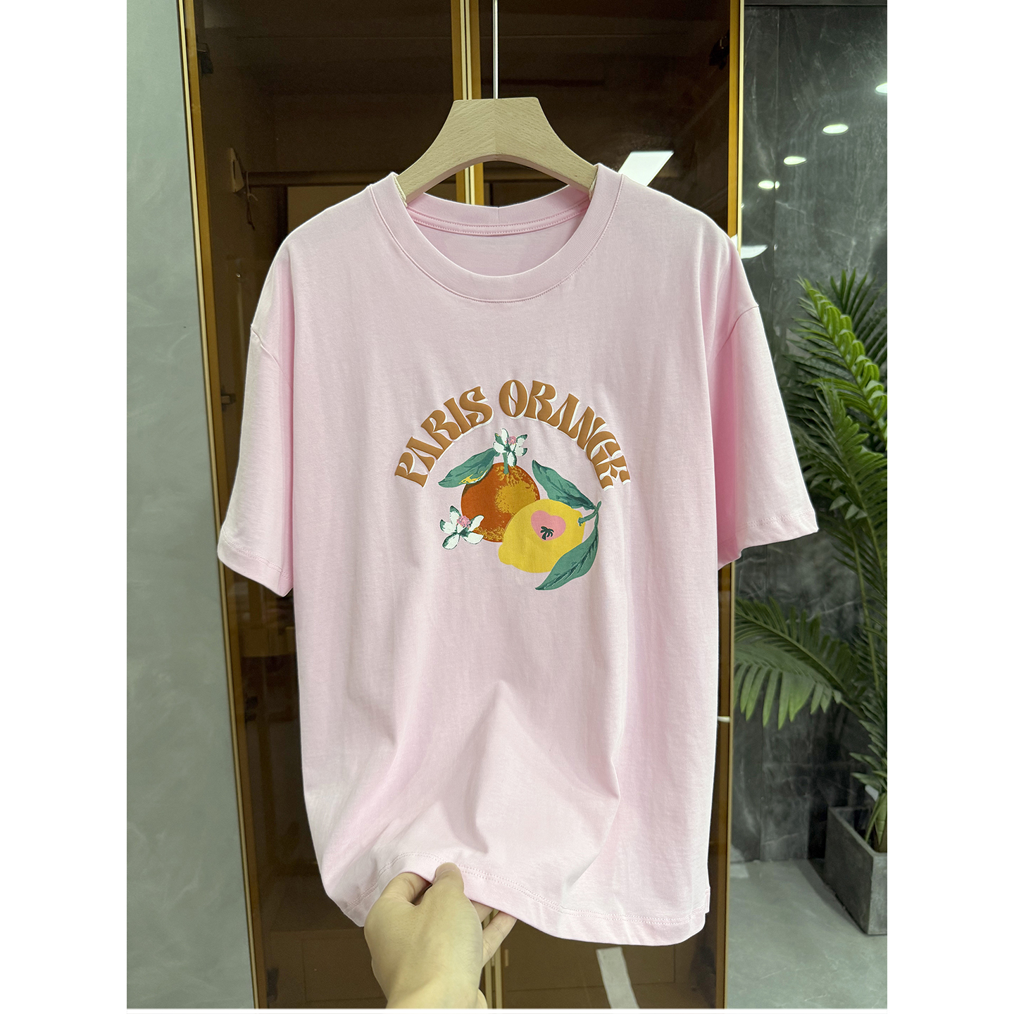 工厂品质!印花橘子圆领短袖棉T恤