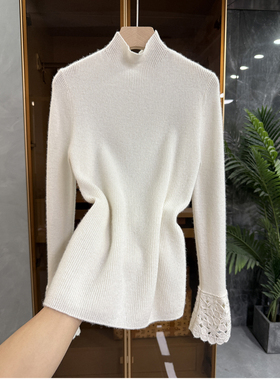 重磅推荐！jin口料！羊绒半高领刺绣长袖针织打底衫女  C25635~JS