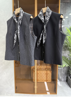 惊艳全街！秋冬穿搭高ji感！澳毛毛呢飘带圆领短马甲女  D2604~ME