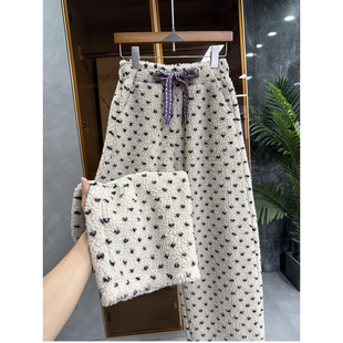 M021156 女 波点羊羔毛松紧腰绵羊毛休闲镰刀裤 秋冬大N货