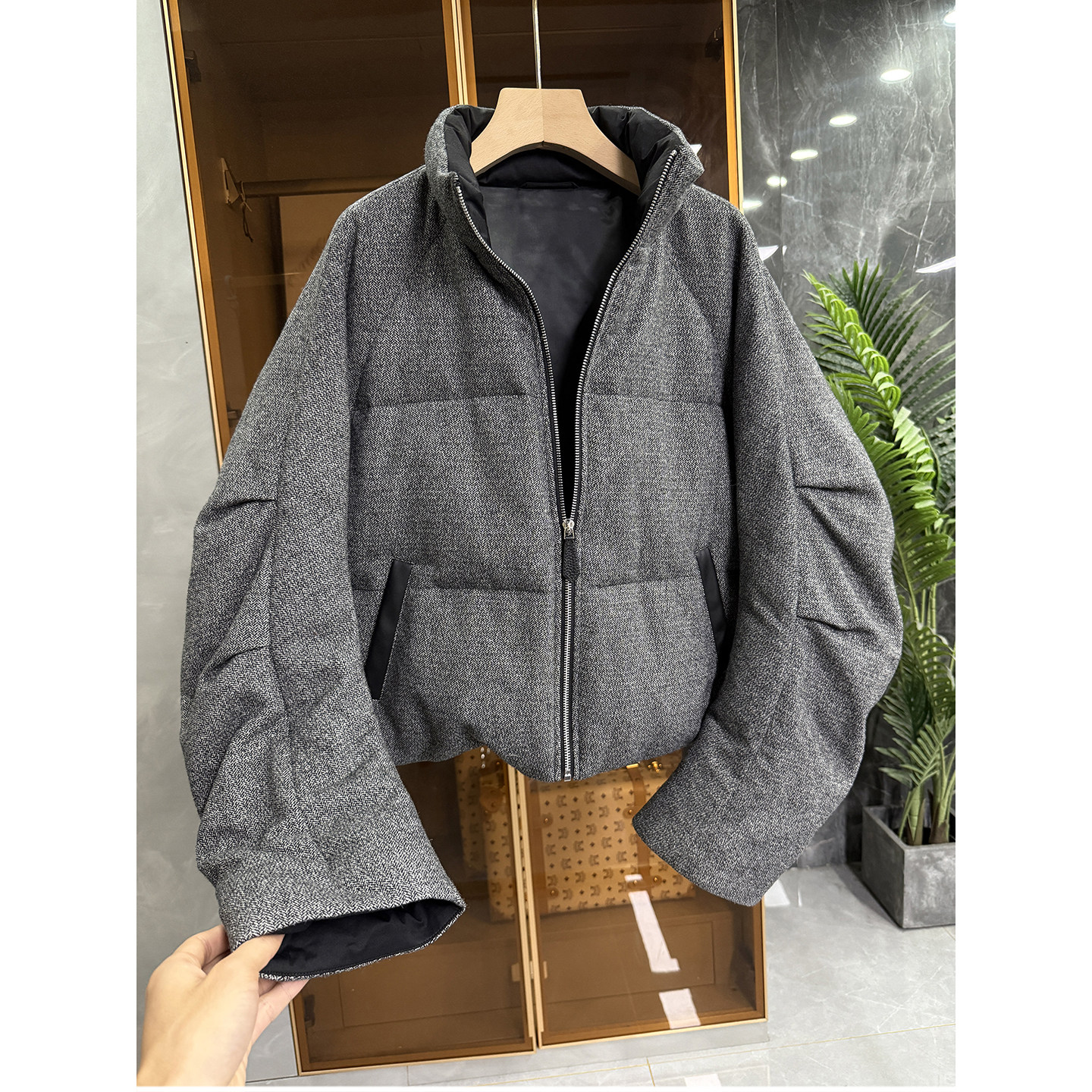 代工厂柜款！宽松绵羊毛鹅绒羽绒服立领短外套女   735711~JS,女装/女士精品,短外套,淘宝优惠券,粉丝福利购,淘宝优惠卷