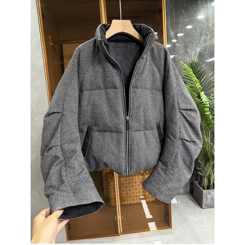 宽松绵羊毛鹅绒羽绒服立领短外套