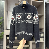 252237 yuan单 宽松费尔岛澳洲羊毛羊绒半拉链翻领针织毛衣女