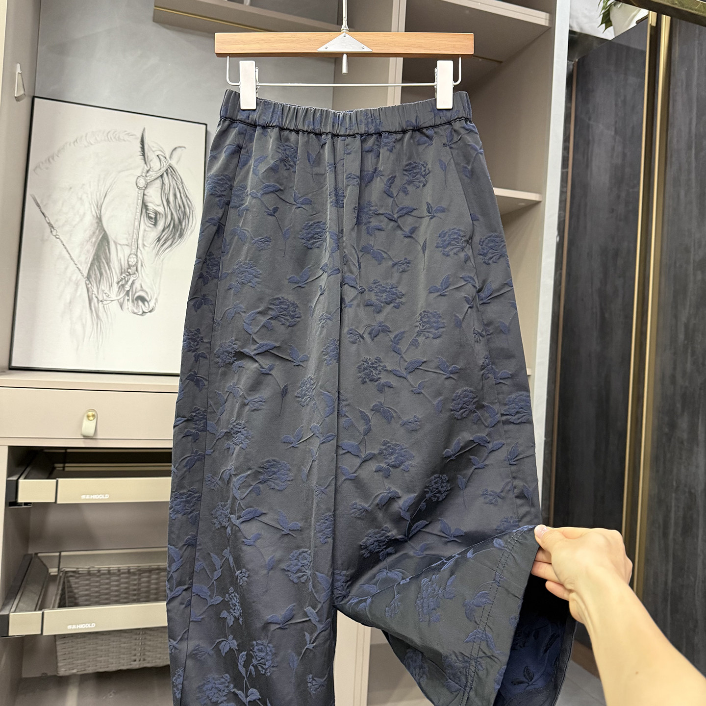口碑厂！中式风！提花松紧腰休闲阔腿镰刀八分裤女KW6013~ZY