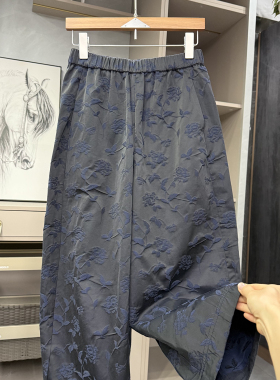口碑厂！中式风！提花松紧腰休闲阔腿镰刀八分裤女    KW6013~ZY