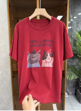 闭眼shou！口碑工厂！优质棉印花小猫圆领短袖T恤女   S85909~JS