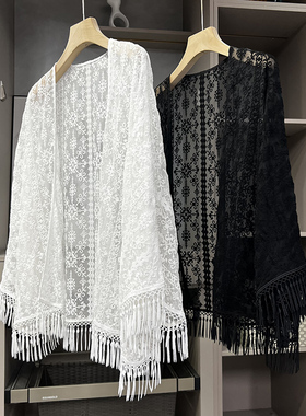 一上身让人爱不释手！刺绣真丝顺纡披肩流苏开衫上衣女R0097~ZY