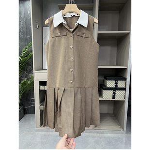 清仓不予退换!校园风千鸟格百褶无袖连衣裙 2422L039~ME