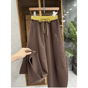 Q货！时髦品质并存！宽松撞色松紧腰休闲镰刀卫裤女  M025317~JS