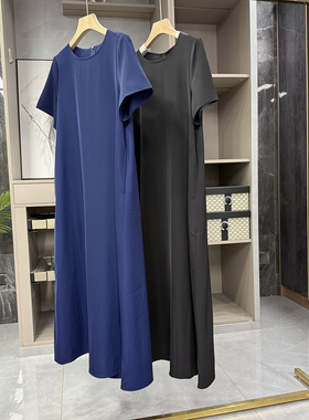 清仓不予退换！料！抗皱醋酸圆领短袖长款连衣裙女LYQOM65~ZY