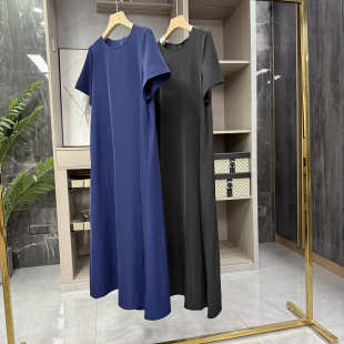 清仓不予退换！料！抗皱醋酸圆领短袖长款连衣裙女LYQOM65~ZY