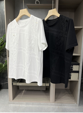 N货！怎么穿都美！拼接蕾丝正肩圆领短袖棉T恤上衣女 325001~ME