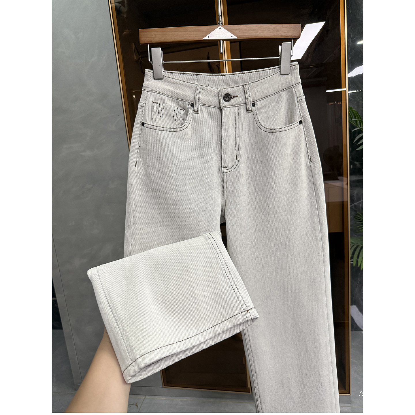 大厂品质！高腰牛仔直筒裤