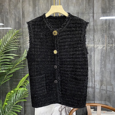 飞巴黎！懂货的闭眼入！敲N货~钻扣流苏边马甲上衣女 01003