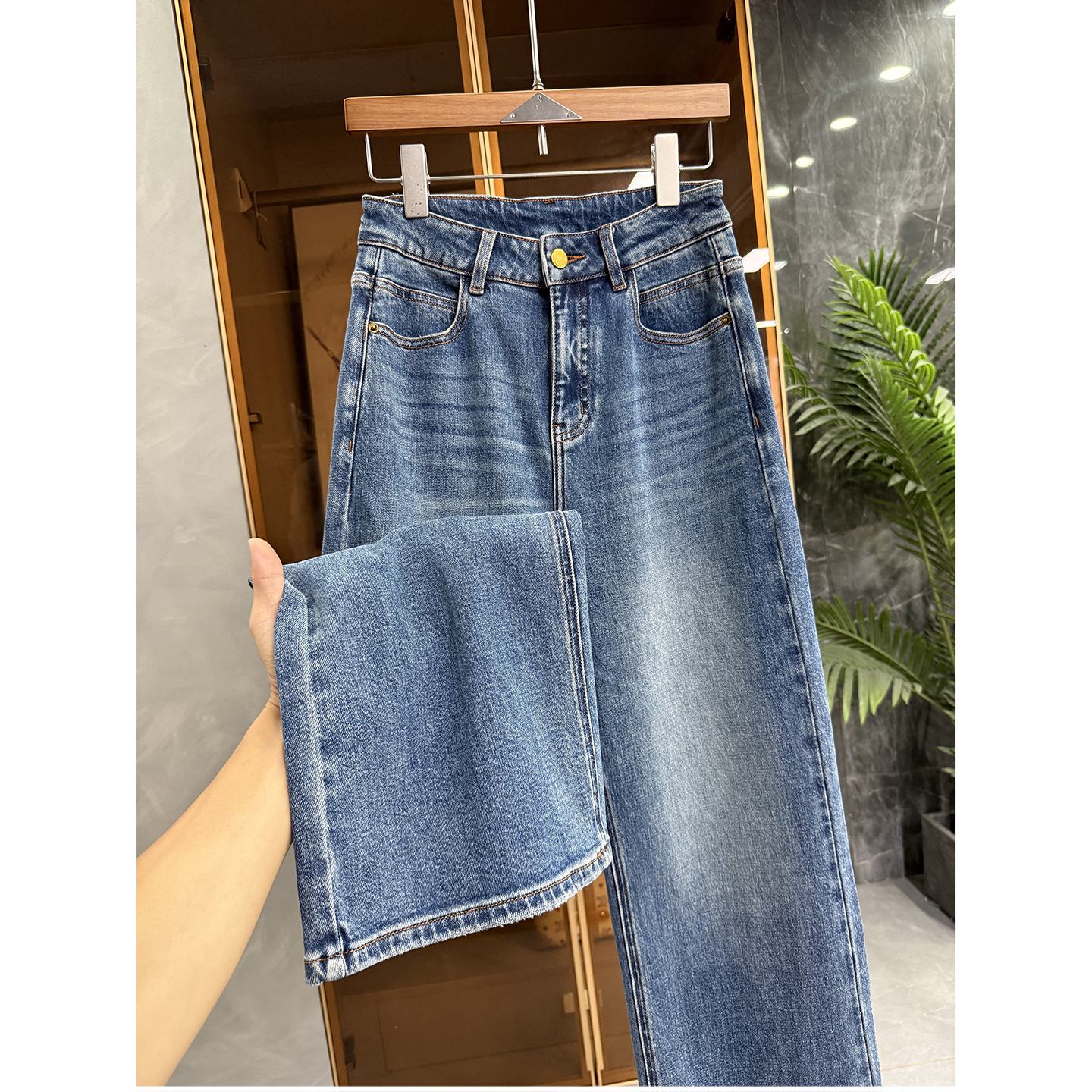 大厂品质！微弹中高腰牛仔直筒裤