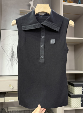 美翻！通勤高ji感！修身天丝亨利领针织背心上衣女  26680~ZY