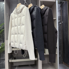 yuan单P牌款！宽松白鸭绒羽绒服拼接针织连帽外套女  Y1125013~ZY