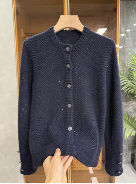 yuan订单！G上4K+！银丝绵羊毛圆领针织开衫女   737901~JS