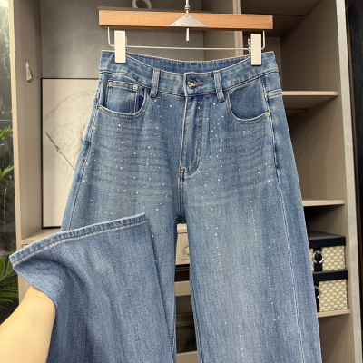 N货！烫钻中高腰牛仔阔腿裤