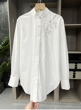 元厂出！新中式！重工钉珠亮片花朵盘扣棉衬衫上衣女   215002~ME