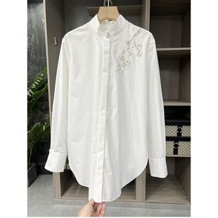 厂出 215002 新中式 上衣女 重工钉珠亮片花朵盘扣棉衬衫 元