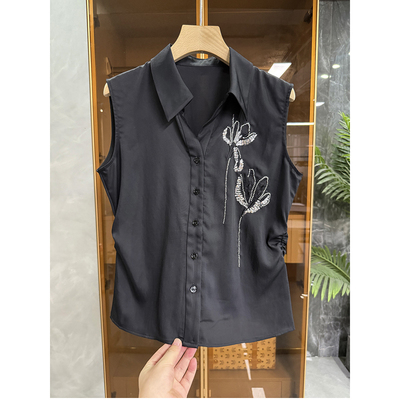 气质款!修身羊毛亮片V领无袖上衣