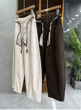 清仓不予退换！qiang疯了！宽松高腰腰带牛仔镰刀裤女D25263~ME