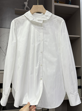 美疯！设计师款！宽松提花荷叶领长袖棉衬衫上衣女   62709~ZY