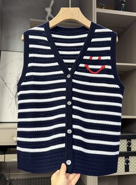 清仓不予退换！神器！羊毛条纹针织开衫V领马甲女26671~ZY