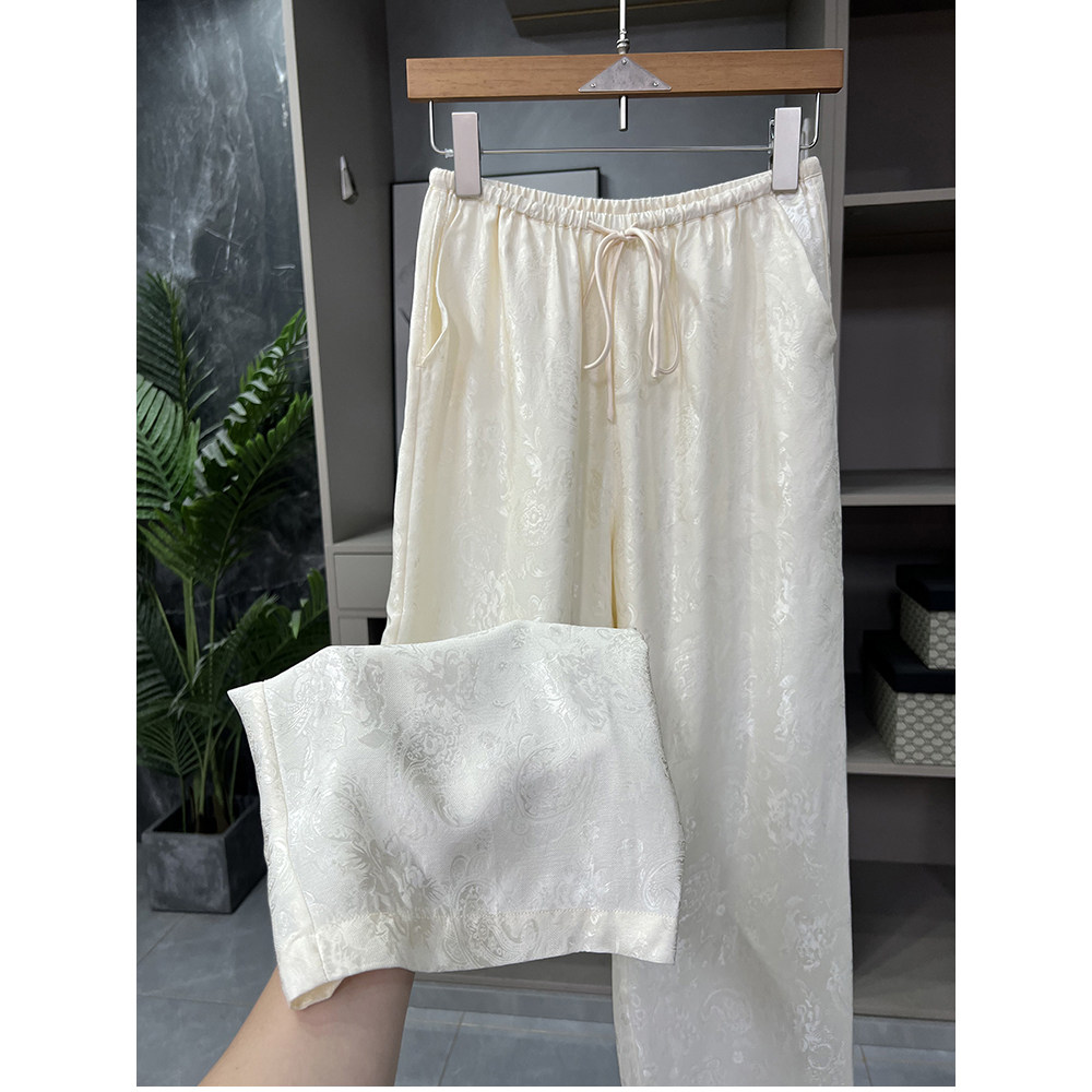 莼尾篙货！新中式！真丝花罗松紧腰休闲直筒裤女    T240312~ME
