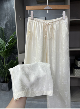 莼尾篙货！新中式！真丝花罗松紧腰休闲直筒裤女    T240312~ME