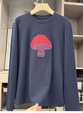闭眼入！口碑工厂 出！刺绣蘑菇圆领长袖棉T恤女     SY25563~ZY