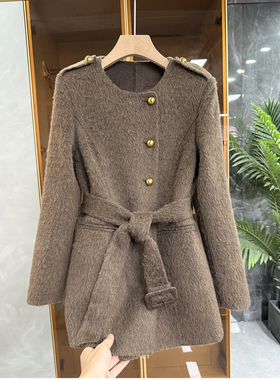 实力大厂出柜款！羊驼毛羊毛双面呢圆领外套女     M802882~JS
