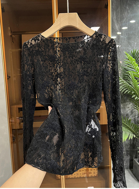 N货！上身美得让人挪不开眼！修身蕾丝圆领长袖上衣女 950167~JS