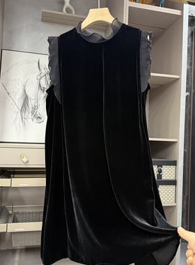 清仓不予退换！耳边真丝丝绒无袖背心连衣裙Q85511~ZY
